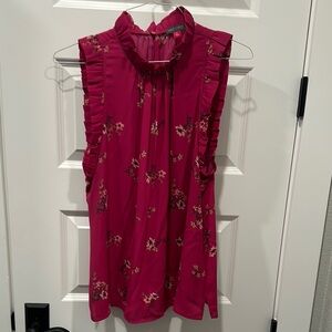 Vince Camuto Pink Ruffled Blouse with Mandarin Collar